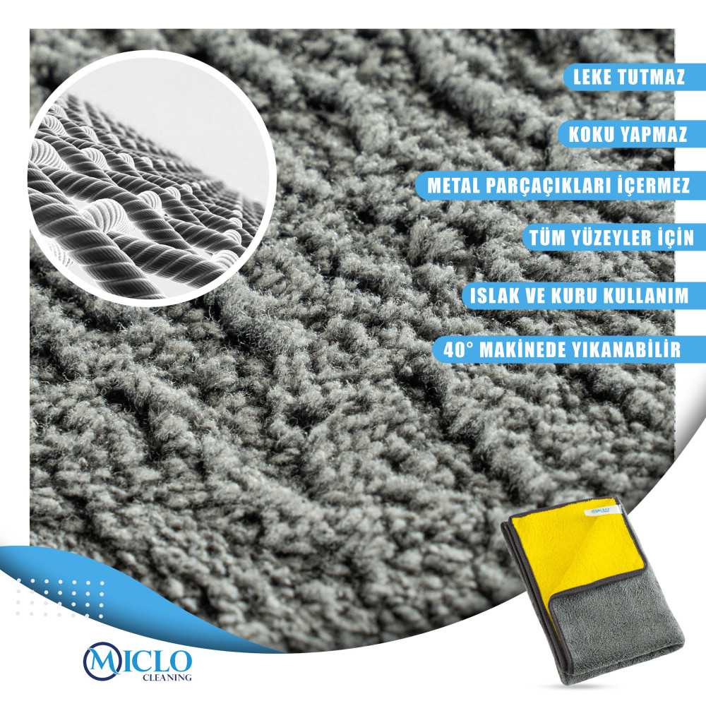 750 GSM Çift Taraflı Ultra Emici Oto, Araba Kurulama Bezi | 50x70cm | Mega Boy | Sarı