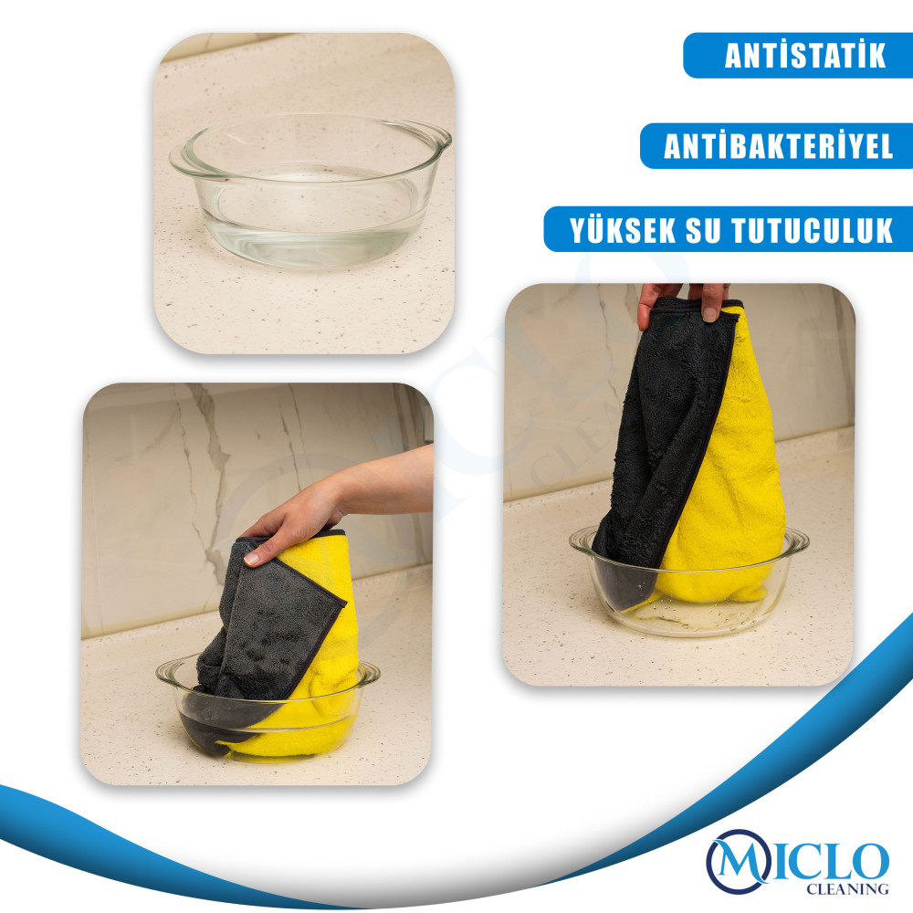 750 GSM Çift Taraflı Ultra Emici Oto, Araba Kurulama Bezi | 50x70cm | Mega Boy | Sarı